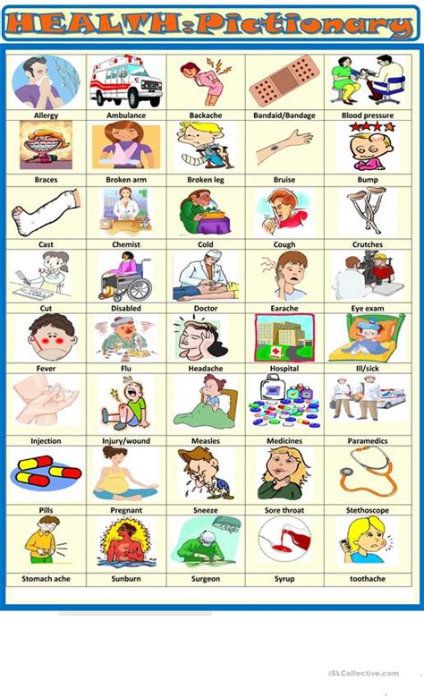 Guess the five letter word from the pictures. Health :pictionary worksheet - Free ESL printable ...