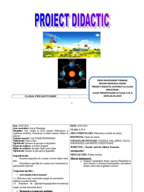 Proiect Didactic Clasa Pregatitoare Si A Iii A Avap Si Matematica