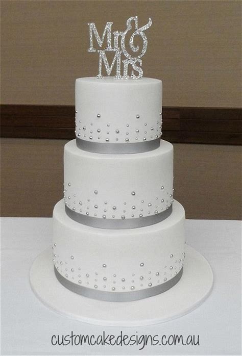 Simple Silver And White Wedding Cake Cake By Custom