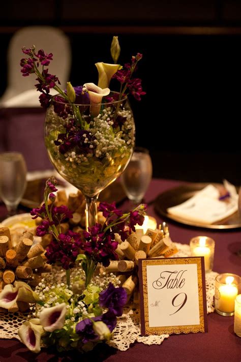 Petersen Wine Themed Wedding Calla Lilies Wine Corks Wine Glass Centerpiece Such Wonderful