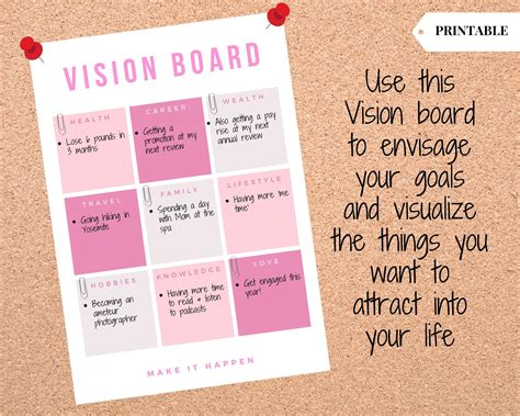 Vision Board And Goal Planner Affirmation Printables Pink