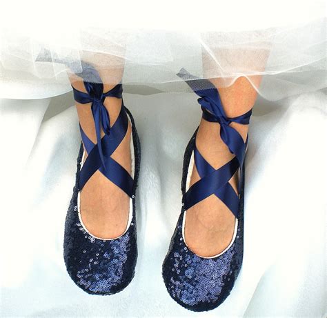 Wedding Ballet Flats Shoes Sequin Navy Blue Wedding Flats Etsy