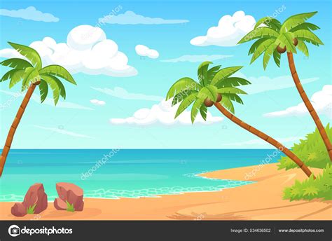 Concepto De Isla Tropical De Verano En Diseño Plano De Dibujos Animados