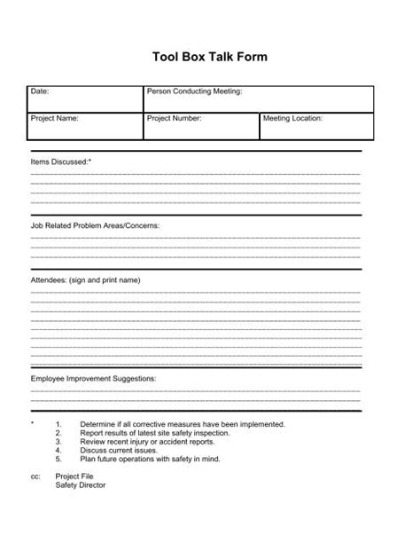 22 Printable Toolbox Talk Sign In Sheet Forms And Tem