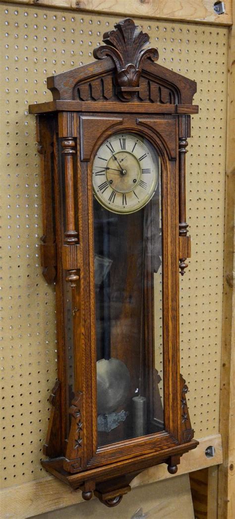 Sold At Auction Ansonia Oak Baghdad Double Weight 8 Day Hanging Wall Clock Original Finish