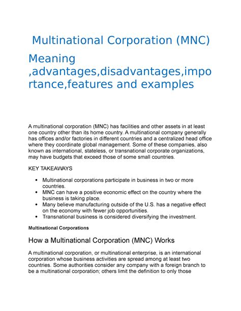 Mnc Multinational Company Multinational Corporation Mnc Meaning