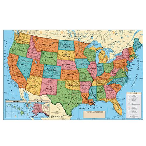 Map United States Political Educational Classroom Sta