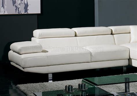 T60 White Leather Sectional Sofa Wadjustable Headrests And Arm