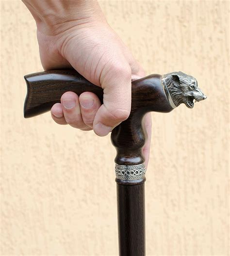 Wolf Wooden Walking Stick Canes For Men Sturdy Unique Hand Carved