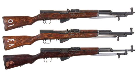 Three Soviet Sks Semi Automatic Carbines W Bayonets Rock Island Auction