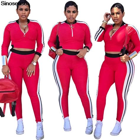 solid red sportswear tracksuit women two piece set 2019 long sleeve crop top long pencil pants