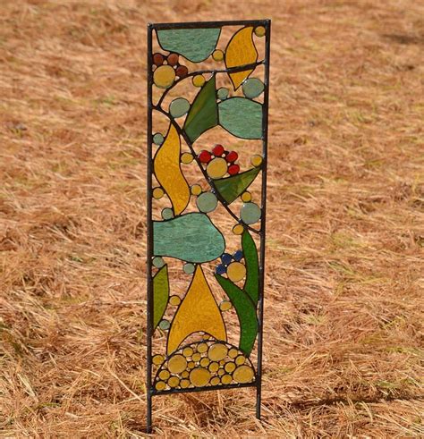 Large Stained Glass Garden Art Abstract Flowers Rainbow Etsy