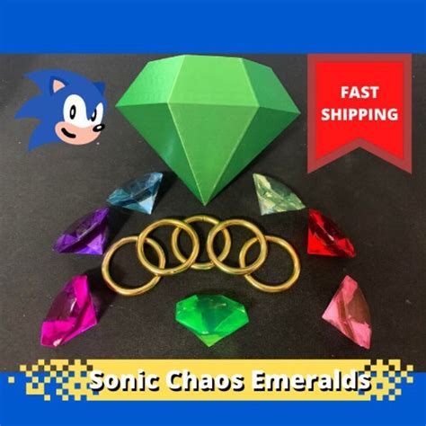 Sonic Rings 7 Chaos Emeralds Sonic T Ready To Ship Etsy