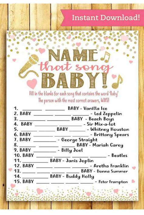 Songs are all about numbers. Instant Download printable baby shower game - Name that ...