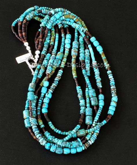 Mixed Turquoise Heishi 5 Strand Necklace With Pen Shell Heishi And