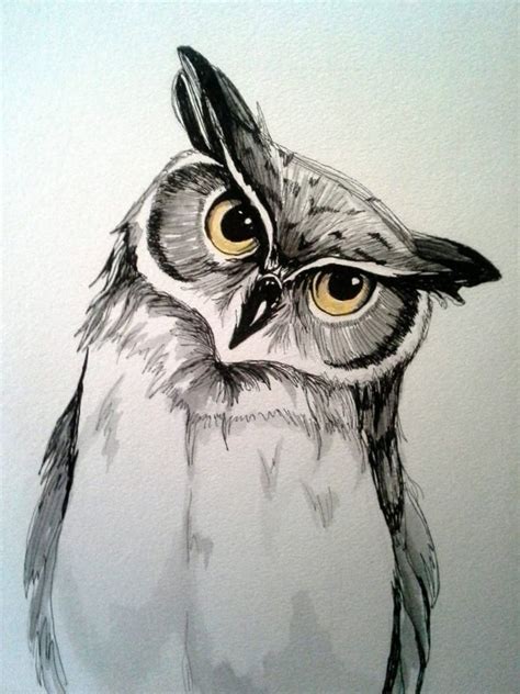 9x12 Original Pen And Watercolor Owl Painting Pintura De Coruja