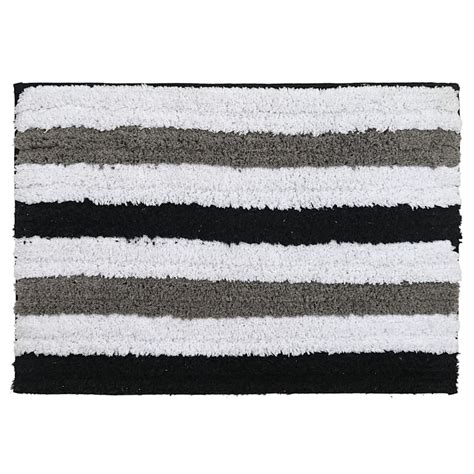 Black Striped Tufted Bath Mat 17x24