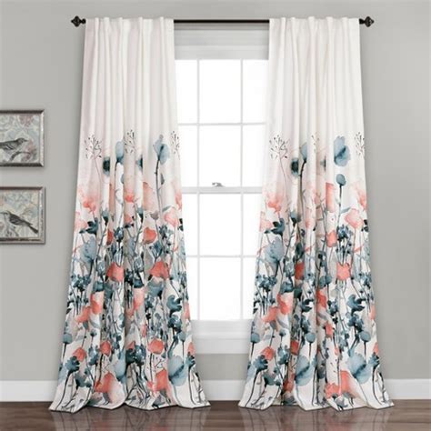 It's almost as classic as black and white. Zuri Flora Room Darkening Window Curtain Blue/Coral Set 52 ...