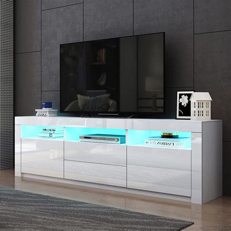 Led Tv Stand Cabinet White Gloss Tv Unit With Led Lights Modern High