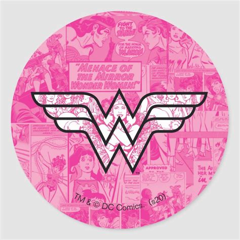 Wonder Woman Pink Comic Book Collage Logo Classic Round Sticker Size Small 1½ Inch Gender
