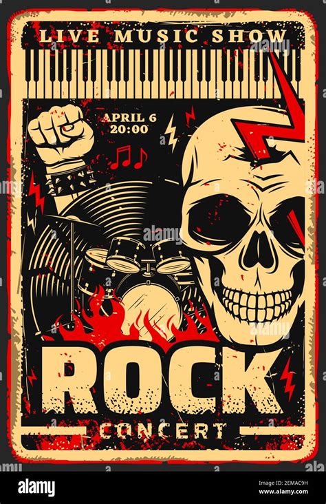 Rock Music Festival Concert Vector Poster With Musical Instruments