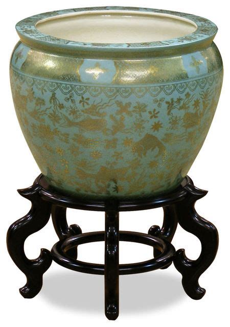 14in Hand Painted Koi Design Fishbowl - Asian - Indoor Pots And