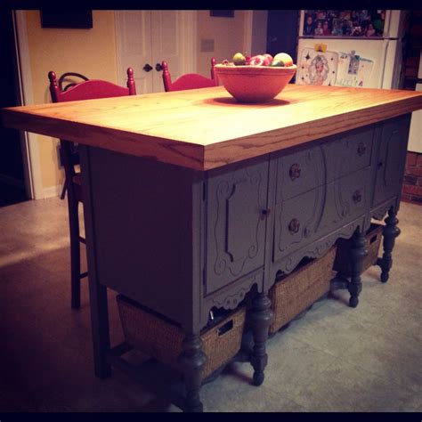 Custom Kitchen Island Handcrafted From An Antique Buffet By My Husband