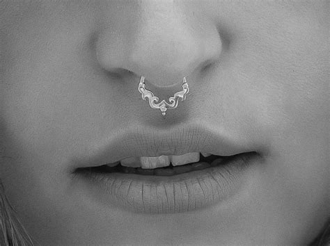 Silver Septum Ring For Pierced Nose Tribal Septum Nose Ring Etsy