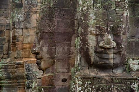 Large Ethereal Faces Carved In Stone Towers At The Bayon Temple Angkor