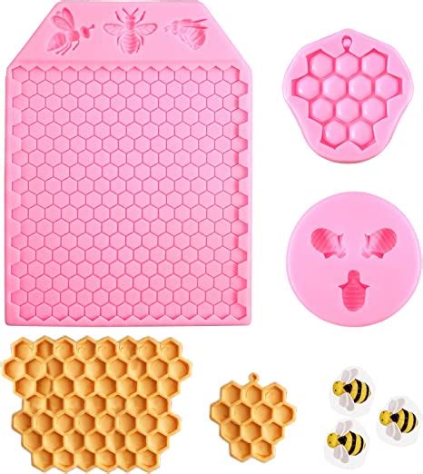 3 Packs 7 Cavity Bumble Bee Silicone Mold Honeycomb Bees Silicone Chocolate Molds