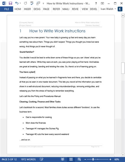 Work Instruction Template Word Templates Forms Checklists For Ms