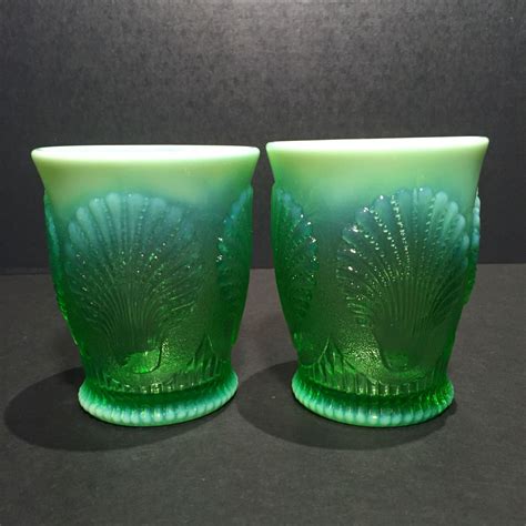 vintage 1970 s green glass tumblers water glasses mosser set of 2 by southernvintagesoup