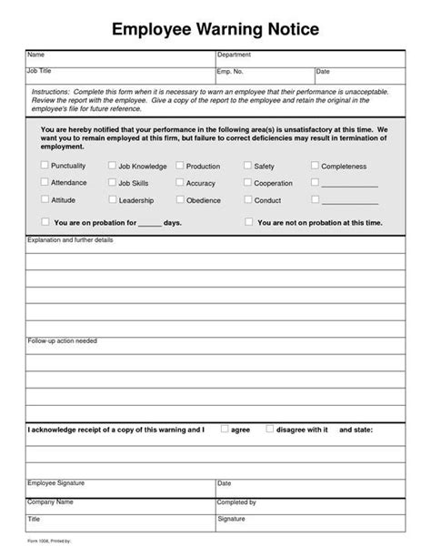 Printable Employee Written Warning Templates Employee Write Up Form