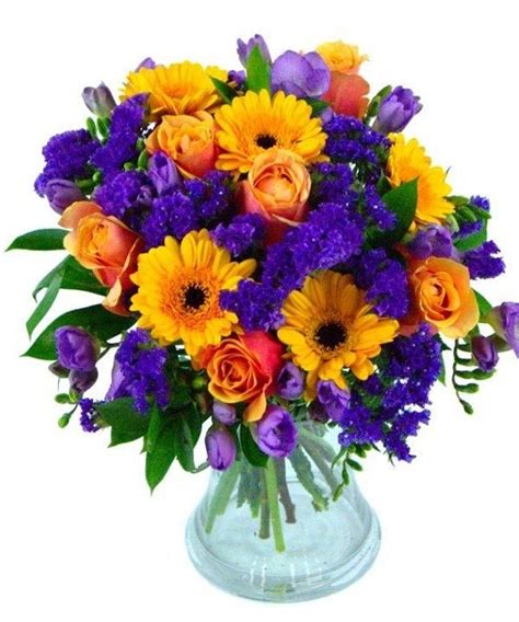 Red and yellow add to the warmth and freshness of the cheerful color. Blue And Orange Flowers Bouquet Blue and orang. | Bridal ...
