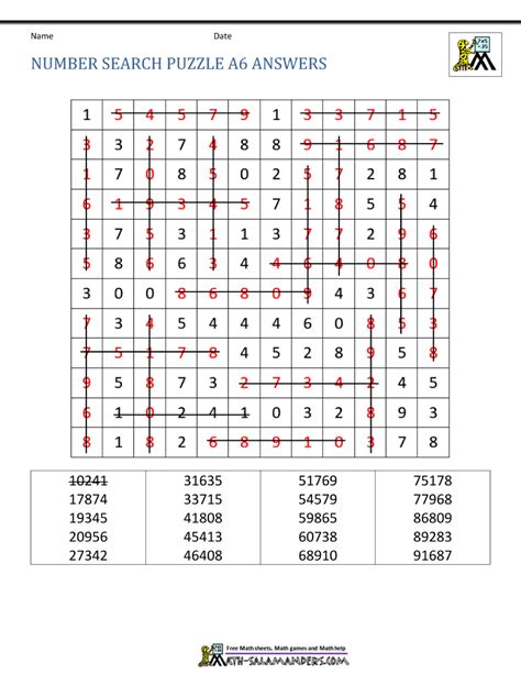 Number Search Puzzles