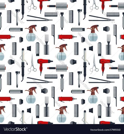 Seamless Pattern Of Hairdresser Objects In Flat Style Isolated On White