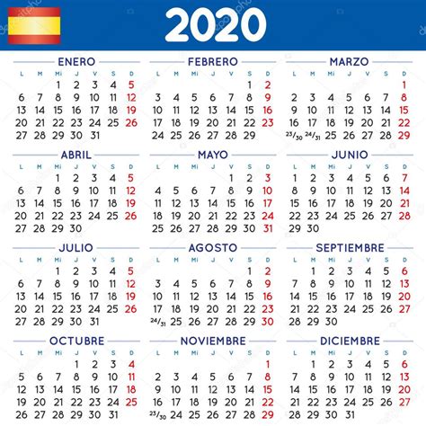 De ellos, 9 días serán festivos nacionales, el resto depende de las cc.aa y provincias. 2020 Calendario Cuadrado Elegante Español Calendario Del ...