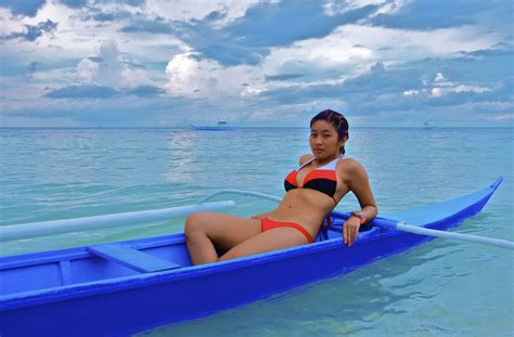 Girl Wearing A Bikini Sitting In A Small Banca Boat Boracay Hotels Boracay Boracay Island