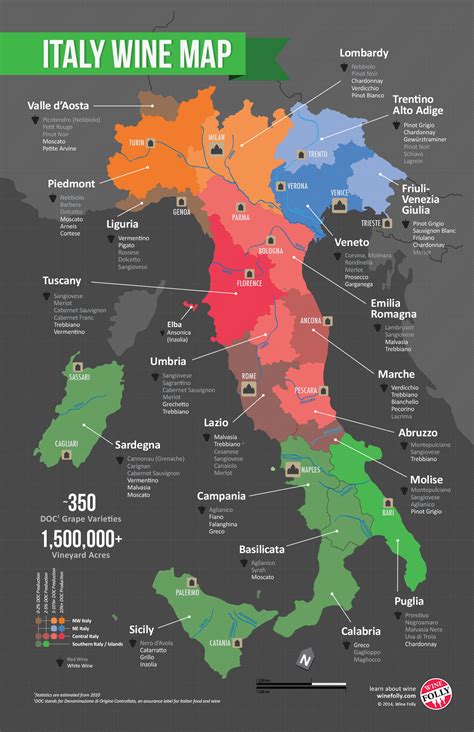 The Wine Regions In Italy Are Shown With Their Names And Numbers On It