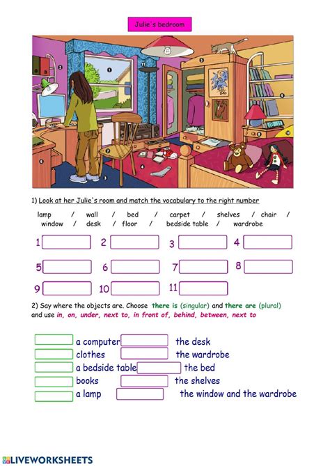 This book contains 15 fun short stories in french that will help you improve your french reading, as well as pronunciation and listening skills, since you can download the audio of all stories for free!. Objects in Julie's bedroom worksheet