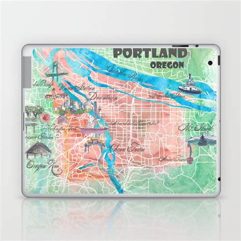 Portland Oregon Illustrated Map With Main Roads Landmarks And