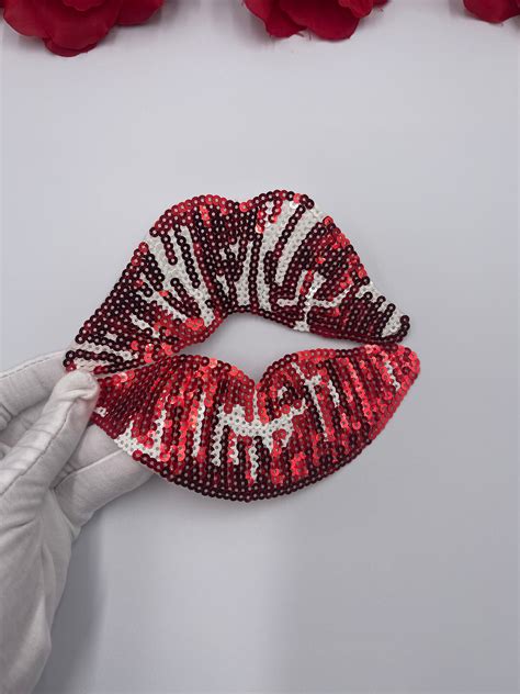 7 Large Red Sequin Lips Patch Sequin Patch Jacket Patch Etsy