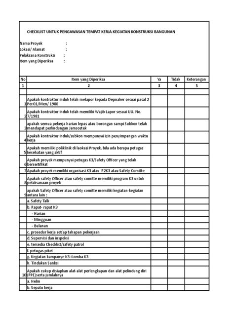 Contoh Form Inspeksi K3 35 Images Frm Hse 27 Checklist Inspeksi Hse