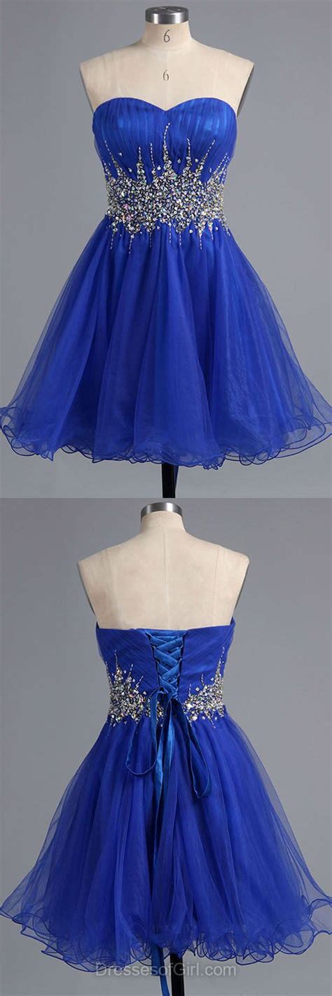 Famous A Line Sweetheart Tulle Short Mini Crystal Detailing Royal Blue Homecoming