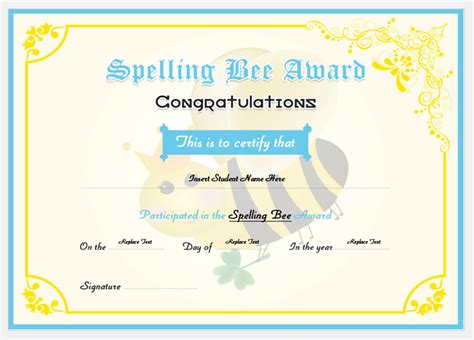 Spelling Bee Certificate Template