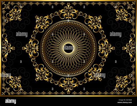 Vintage Frame With Gold Luxury Ornament On Black Background For