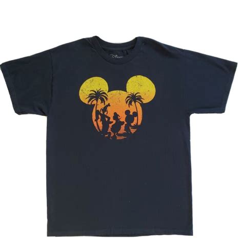 Disney Tropical Sunset Head Mickey Mouse Goofy Donald Size L T Shirt Ebay