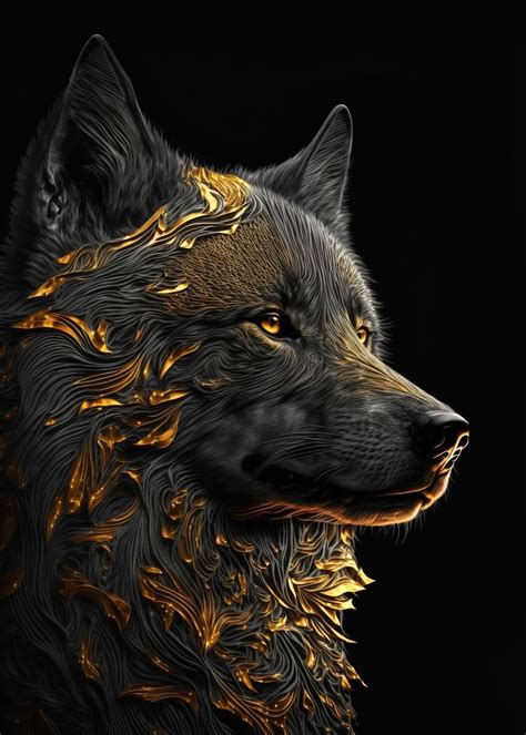 Black And Gold Wolf Poster Picture Metal Print Paint By Ohadoron