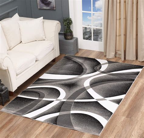 Glory Rugs Modern Area Rug 5x7 Gray White Swirls Carpet