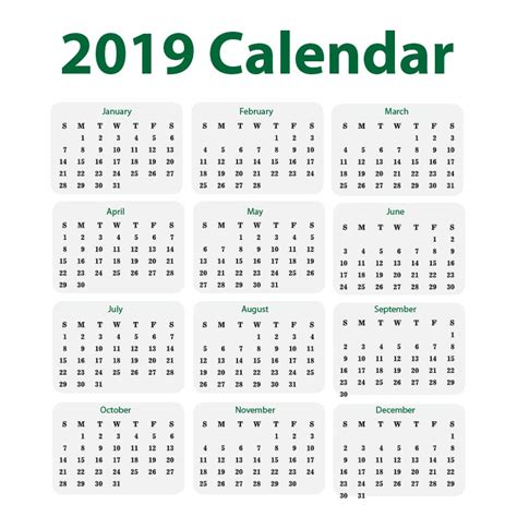 Minimal 2019 Calendar Free Vector Design Download
